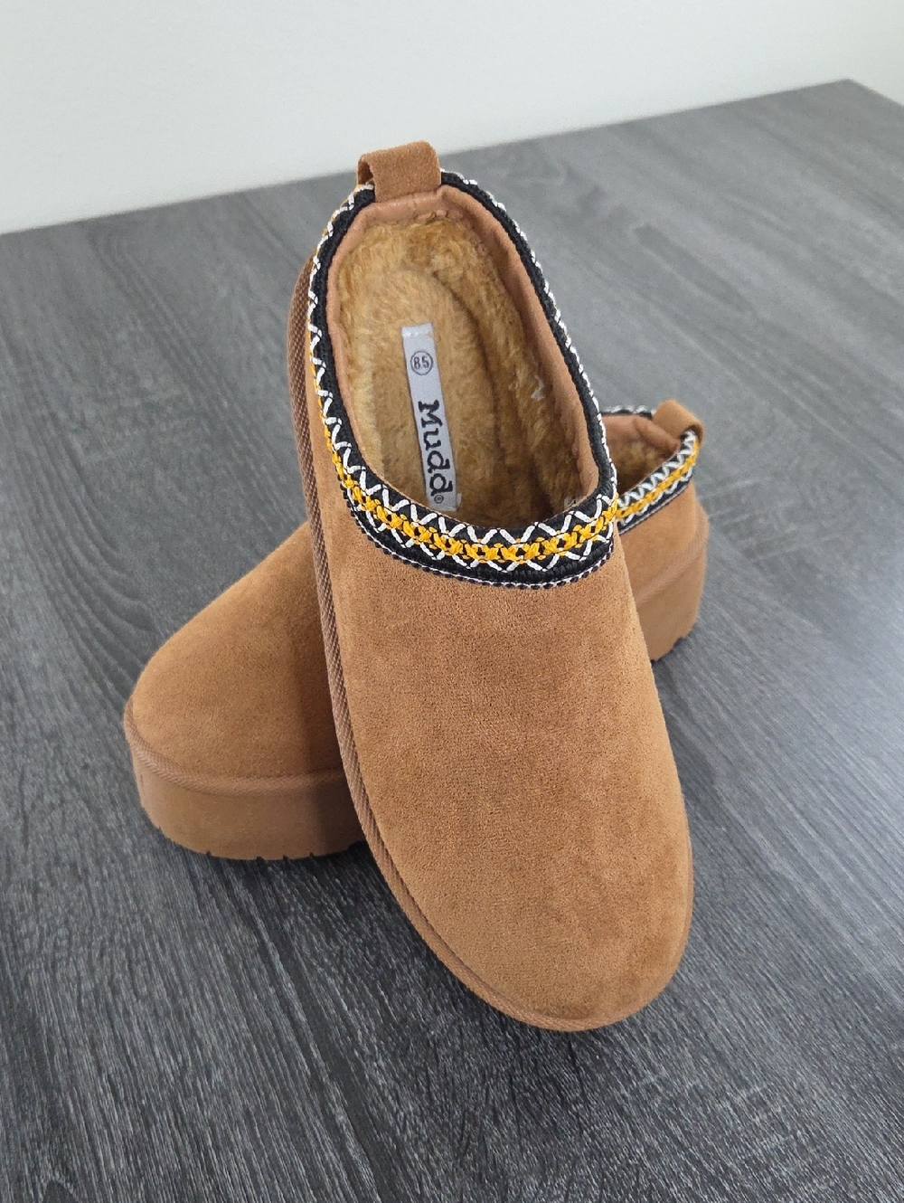 Mudd STORMY 13LCozy Slip-On Platform Clog — Chestnut Brown Platform Suede
